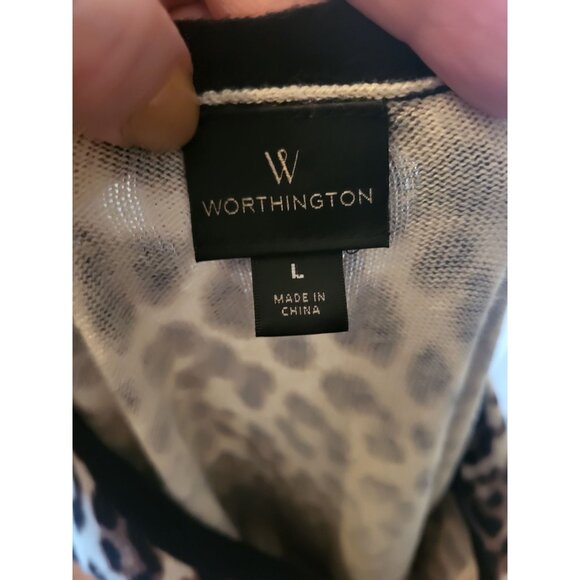 Brown/Black Animal Print Thin Gauge Sweater Worthington L City Streetwear Office - Picture 9 of 9